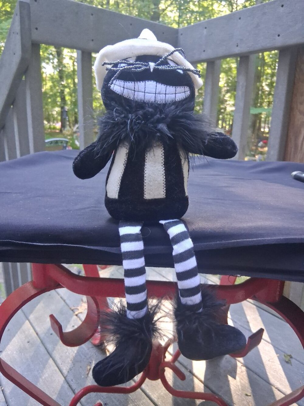Plush Halloween Sitting Black Cat Long Striped Legs Shelf Sitter Figure